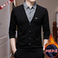 FALAMONE阿瑪尼奧森品秋冬季長(cháng)袖T恤男襯衫領(lǐng)假兩件打底衫中青年爸爸上衣 61灰色 加絨 3XL 185