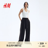 H&M女裝休閑褲2025年秋季新款松緊腰時(shí)尚通勤配寬腰帶長(zhǎng)褲1290779 黑色 XS 155/64