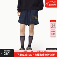 幻走（MOVEUP）2025春季新款.FUN系列丈根腰頭繡花設計師牛仔短褲女 牛仔藍 S