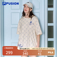 FILAFUSION斐樂潮牌男裝情侶款針織短袖衫2025春新款休閑寬松純棉T恤 麥乳色-BG L (175) 96A