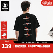 GENANX潮牌男裝t恤男簡約印花寬松圓領透氣涼感防曬秒干吸汗繡花情侶T恤 黑色 S 【建議】參考尺碼助手或客服