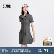 森馬（Semir）連衣裙女商場同款收腰襯衫裙復(fù)古2024夏季美拉德純色短裙 灰色調(diào)00422 M