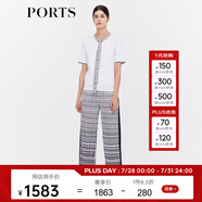 PORTS寶姿商場同款早秋新款女裝Logo系帶裝飾針織上衣LD9K712LKE017 奶白色 M