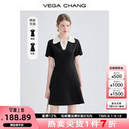 VEGA CHANG高級(jí)感連衣裙女夏季小個(gè)子撞色POLO領(lǐng)英倫風(fēng)收腰顯瘦通勤小黑裙子 赫本黑 M