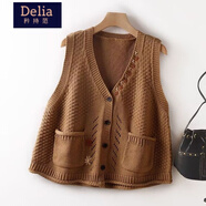 矜持范疊穿背心針織馬甲女新款2025春秋復古毛衣外搭秋冬文藝寬松坎肩 駝色 S （80-95斤）