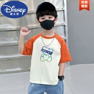 迪士尼（Disney）中小兒童短袖t恤2025夏季新款男童插肩袖體恤衫休閑百搭寶寶上衣 LUCKY BOY(橙) 90 cm 建議75-85cm左右
