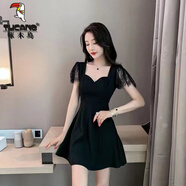 啄木鳥低胸V領(lǐng)遮肚子顯瘦工作服夜總店性感蕾絲拼接裙 修身黑色【746優(yōu)質(zhì)款】修/身 L 【建議100-110斤】