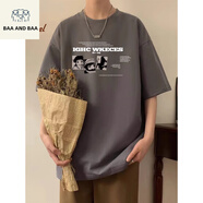 BAA AND BAA短袖t恤男款2025夏季小眾寬松半袖衣服美式潮牌純棉體恤寬松上衣 灰色A5106-HLFS M 【建議80斤-110斤】