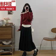 維多利亞的格調(diào)微胖韓系感套裝秋季2025新款絕美漂亮早秋女裝穿搭裙子兩件套 安哥拉紅上衣+毛呢半身裙【秋季 M 【建議80-100斤】