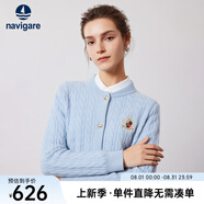 Navigare意大利小帆船女士毛衣秋冬季新款純綿羊毛長袖開衫通勤保暖外套男 冰水藍(lán) S