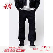 H&M男裝休閑褲夏季棉質休閑斜紋棉布工裝慢跑褲1073567 黑色 180/106
