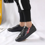 歡躍2025新款春季皮面白鞋休閑平板鞋男韓版潮流小白潮鞋情侶百搭男鞋 8371全黑 43 43