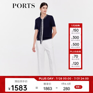 PORTS寶姿商場同款早秋新款女裝Logo系帶裝飾針織上衣LD9K712LKE017 丈青 S