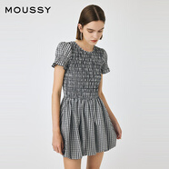 moussy 2025甜美可愛荷葉邊袖口抽褶收腰短款連衣裙010IS233-9661 015花紋白色 M
