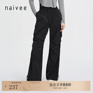 納薇（naivee）【防曬UPF50+】新款輕戶外工裝百搭降落傘褲休閑褲女 黑色 L