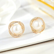 CAROMAY復古宮廷耳針女情侶珍珠耳環(huán)簡(jiǎn)約氣質(zhì)感2026新款潮耳飾 925銀針-香檳金