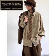 嬅欣HEYIJUN毛衣美拉德風(fēng) 秋冬中性條紋開衫加厚毛衣男女學(xué)院風(fēng)復(fù)古V 392卡其模特同款襯衫 xl