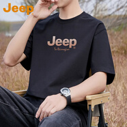 吉普（JEEP）美國正品全棉短袖T恤夏季薄款男士上衣新款寬松休閑純棉半袖體恤 黑色【官方正品】 XL 推薦135-150斤
