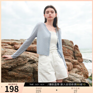 三彩2025夏季新款鏤空針織衫V領(lǐng)輕薄毛衫外套短款開衫簡約罩衫M 霧霾藍(lán) S 155/80A