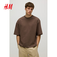 H&M男裝T恤2025年夏季新款大廓形T恤1294399 棕色 S 170/92