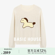 Basic House/百家好簡約風(fēng)小馬印花套頭毛衣秋韓版圓領(lǐng)上衣針織衫 米杏 M (105-115斤）