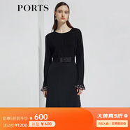PORTS寶姿商場(chǎng)同款新品女裝喇叭袖撞色印花連衣裙LL8K201KXF002 黑色混色 S