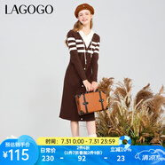 lagogo新款文藝條紋連帽長袖直筒裙女拉谷谷冬季新款寬松連衣裙 棕米(UT) S 155/36