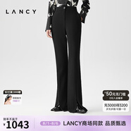 朗姿/LANCY春春季新款黑色通勤直筒長褲女修身垂感休閑微喇 黑色 XL