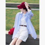 妍莉芬（yanlifen）夏季女裝2025夏裝茶系穿搭衣服一整套裝女減齡網(wǎng)紅防曬襯衫裙子 藍(lán)色防曬襯衫+白色內(nèi)搭+白色短褲 L 【100-120斤】