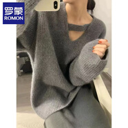 羅蒙（ROMON）圓領(lǐng)針織衫女裝2025秋季新款小香風(fēng)加厚毛衣女打底衫紅色上衣女 灰色C款 均碼 建議80-140斤