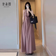 登森圖杭州四季青女裝連衣裙2026新款夏季法式氣質(zhì)感黑色吊帶掛脖子御姐 灰粉色今年流行的漂亮裙子/連身 M 45/55kg