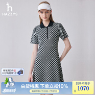 HAZZYS哈吉斯女裝 夏季款女士格紋復(fù)古A擺連衣裙女AQWSE0BBE11 藏青色NV XL (170/92A 42)