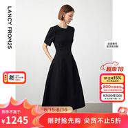 朗姿【Basic衣櫥】小香風法式赫本風波點裙子女夏新款連衣裙 黑色2 XL