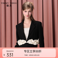 糖力【商場同款】撞色泡芙短款小西裝女秋新款設(shè)計感西服外套 杏黑拼色 常規(guī) M