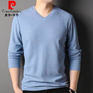 皮爾卡丹（pierre cardin）桑蠶絲長袖棉t恤男士V領(lǐng)純色體恤春秋季基礎(chǔ)內(nèi)搭男裝打底衫上衣 淺蘭色 XL 175