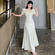 寧蔚2025夏新款法式復古收腰顯瘦設計感連衣裙女小眾時(shí)尚長(cháng)裙子KKD 荷葉邊波點(diǎn)裙子 S 【80-100】