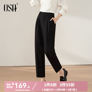 歐莎（OSA）高腰窄版OL職業(yè)垂感煙管西裝褲女通勤顯瘦直筒休閑褲子2025秋新款 黑色A S