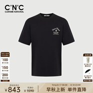 C'N'C【奢侈品衣服】CNC秋款字母印花圓領(lǐng)男士短袖T恤五分袖上衣 黑色 56 /XXL/(185/104A)