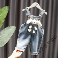 姒漾2025春秋男女童寶寶牛仔背帶褲時(shí)尚嬰幼連體吊帶褲小童中性長(cháng)褲潮 12 單褲兔兔 100