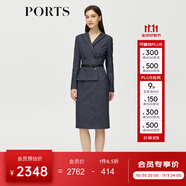 PORTS 寶姿秋冬新品女裝優(yōu)雅修身中長(zhǎng)裙通勤V領(lǐng)針織連衣裙 ALM9N012NCF022-丈青混色-2 M (6)