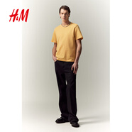 H&M男裝女裝T恤秋冬透氣圓領(lǐng)短袖運動(dòng)上衣短袖內搭打底衫0685816 黃色268 XS 165/84