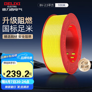 德力西（DELIXI）電線電纜ZC-BV2.5阻燃平方單芯單股家用銅芯電線100米黃色零線 