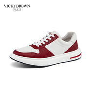 VICKI BROWN【VB男鞋】法國品牌時尚休閑板鞋舒適百搭小白鞋男士皮鞋子男軟底 白紅 38