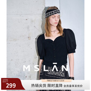 MSLAN丨商場(chǎng)同款2024年夏季新款舒適透氣泡泡袖針?biāo)笃刺咨繫GBN059 烏黑 M