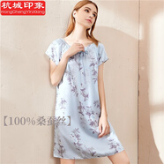 杭城印象100%桑蠶絲睡裙女士夏季大碼寬松短袖薄款性感家居服真絲睡衣女 清新花語(yǔ) 均碼 （90-168斤）