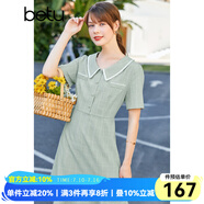 betu百圖女裝連衣裙小香風(fēng)格紋翻領(lǐng)裙子夏中長(zhǎng)款連衣裙女2204T77 豆綠色 S