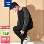 唐獅（TonLion）2023長袖T恤男拼接寬松圓領上衣 黑色 L 