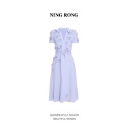 蓉柳NINGRONG圓領(lǐng)連衣裙女2025夏季新款時(shí)尚優(yōu)雅氣質(zhì)輕熟風(fēng)感長(cháng)裙 紫色 L