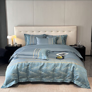 2025新款A類(lèi)全棉純棉親膚提花拼接刺繡四件套床上用品套 璞云-賓利藍 床笠款 []1.8四件套-被套220x240