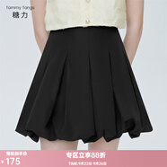 糖力【商場同款】減齡少女花苞裙夏新款高腰百褶半身裙短裙女 黑色 S